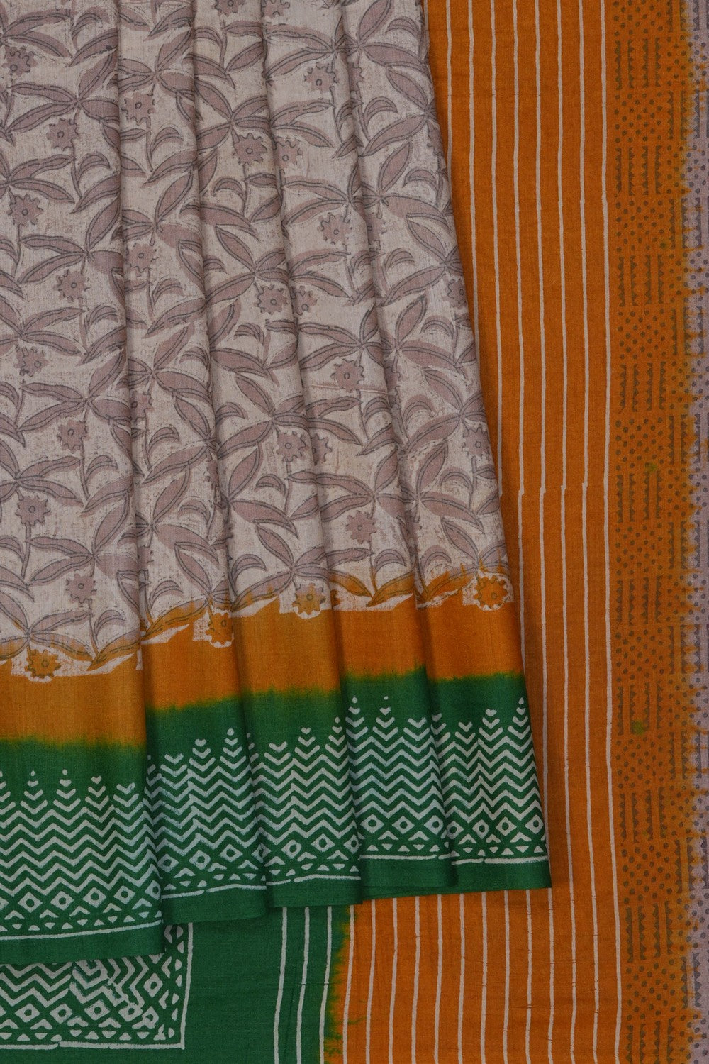 Image of A Floral Printed Desi Tussar Saree