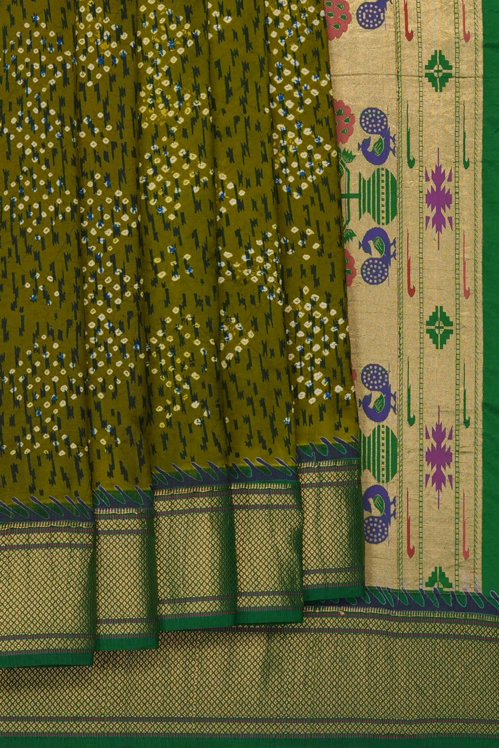 Image of Moss-Green Rajkot Silk Saree