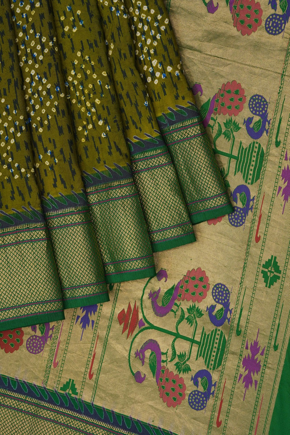Image of Moss-Green Rajkot Silk Saree