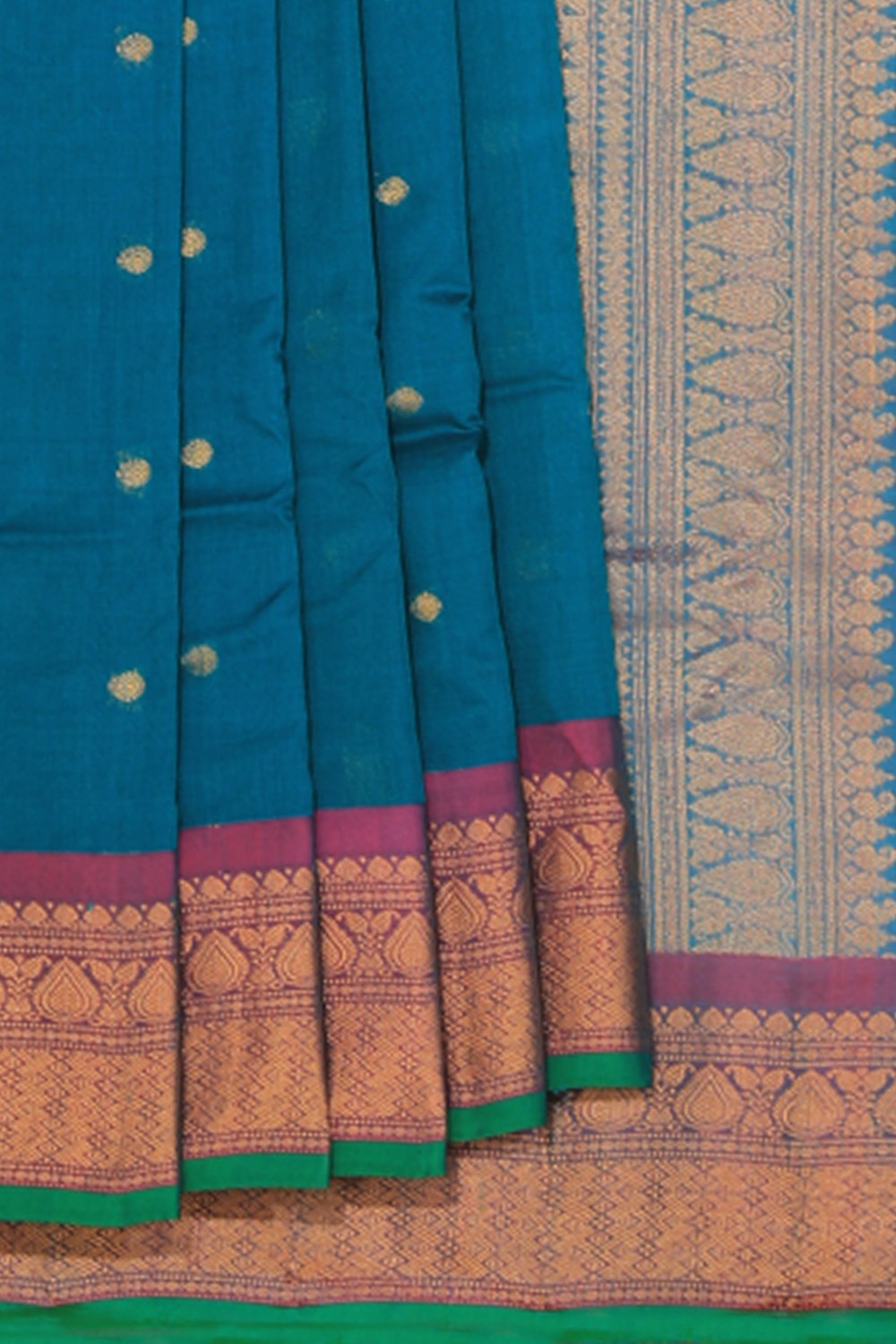 Collection of Gadwal Cotton Silk Teal Green Saree in a gallery layout