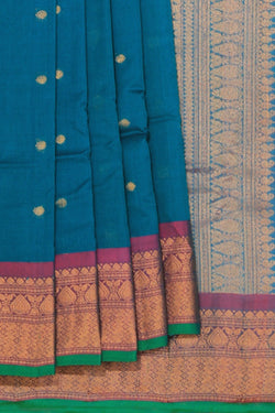 Collection of Gadwal Cotton Silk Teal Green Saree in a gallery layout