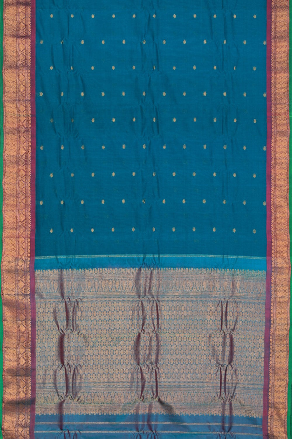 Collection of Gadwal Cotton Silk Teal Green Saree in a gallery layout