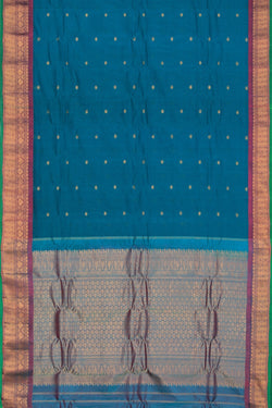 Collection of Gadwal Cotton Silk Teal Green Saree in a gallery layout