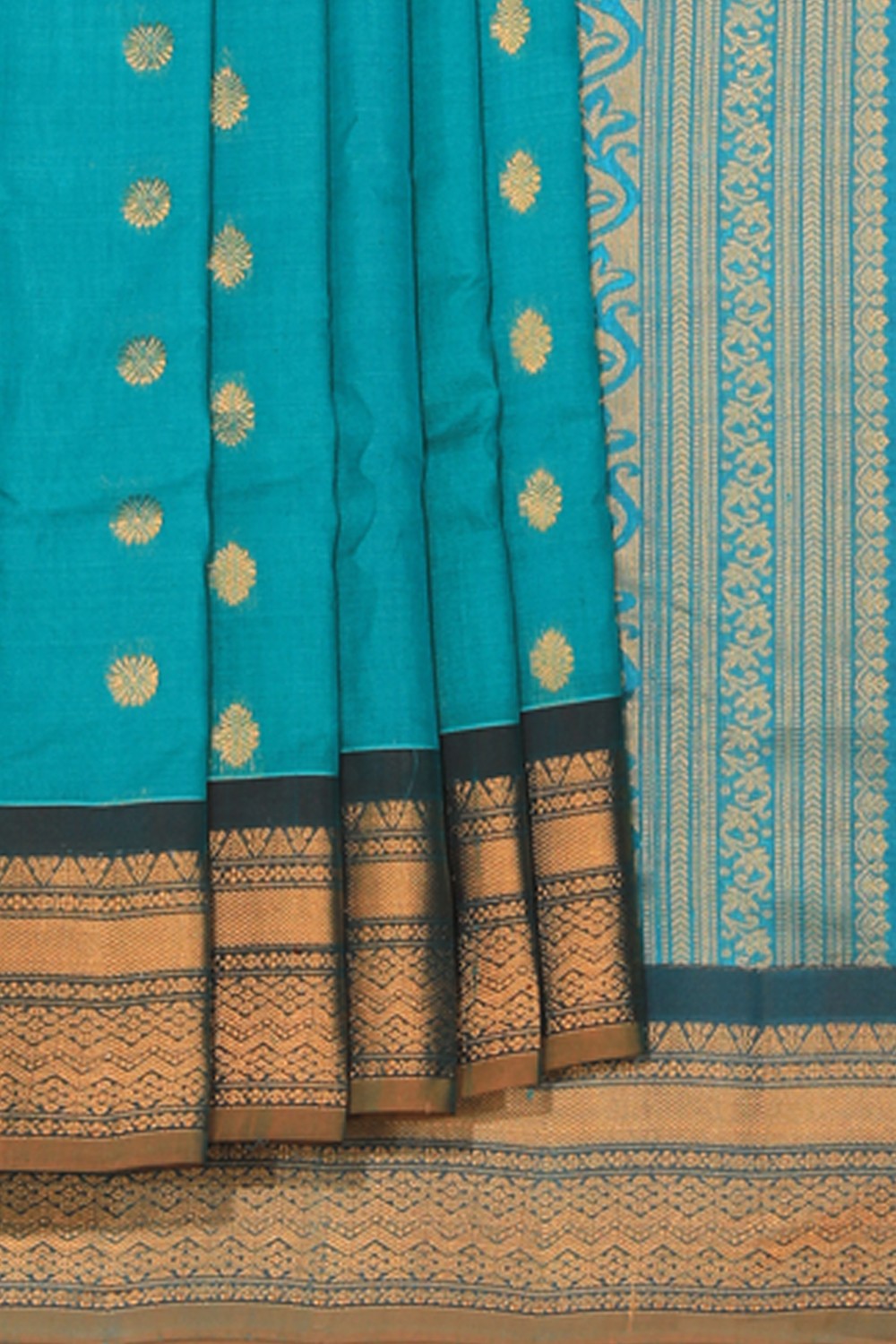 Collection of Gadwal Cotton Silk Teal Green Saree in a gallery layout