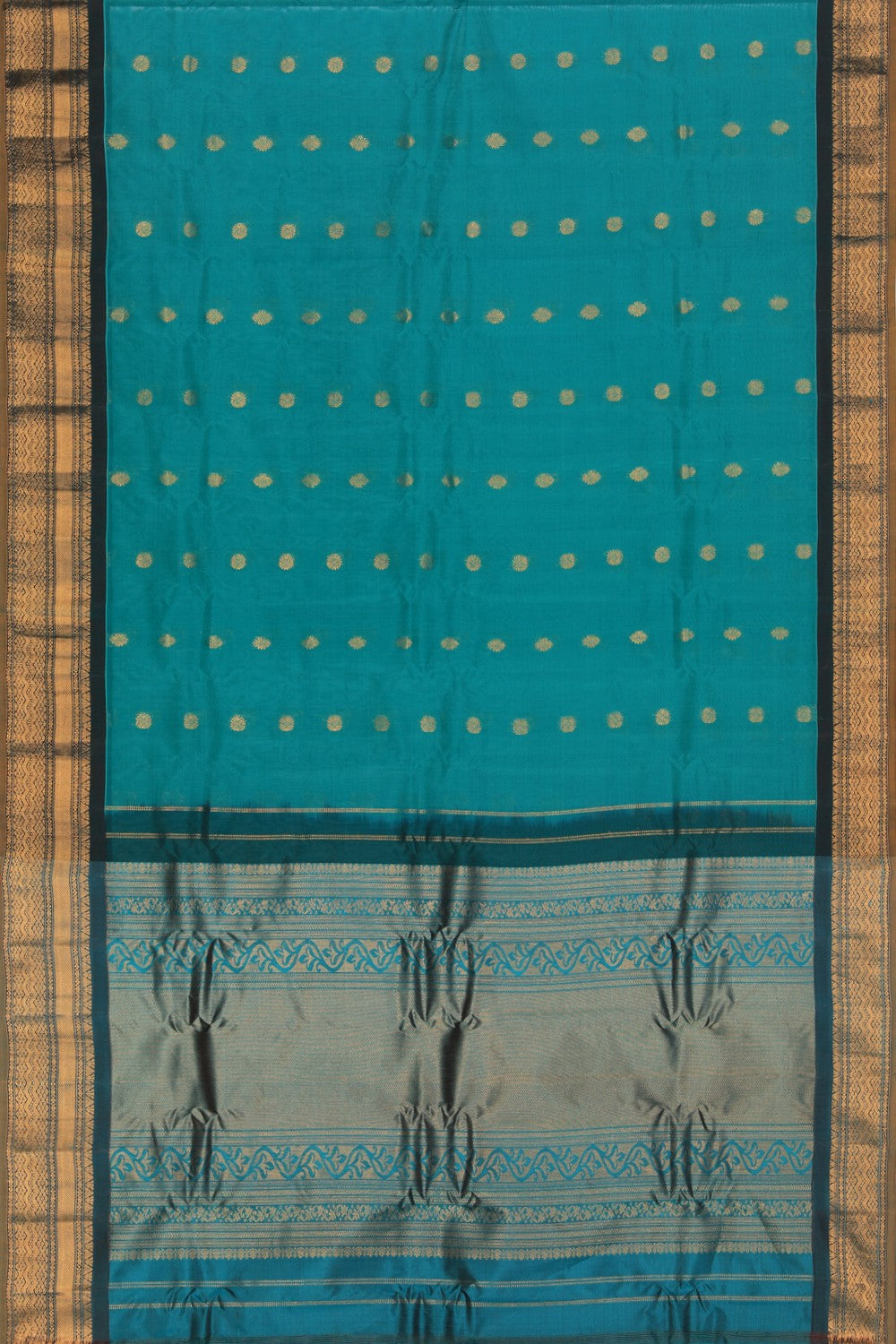 Collection of Gadwal Cotton Silk Teal Green Saree in a gallery layout