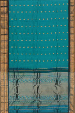 Collection of Gadwal Cotton Silk Teal Green Saree in a gallery layout