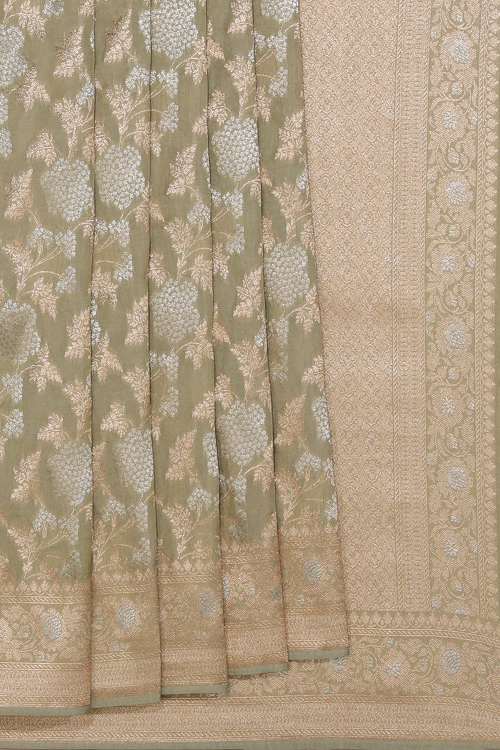 Collection of Gorgeous Brocade Silk Sage-Green Saree in a gallery layout