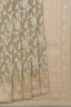 Collection of Gorgeous Brocade Silk Sage-Green Saree in a gallery layout