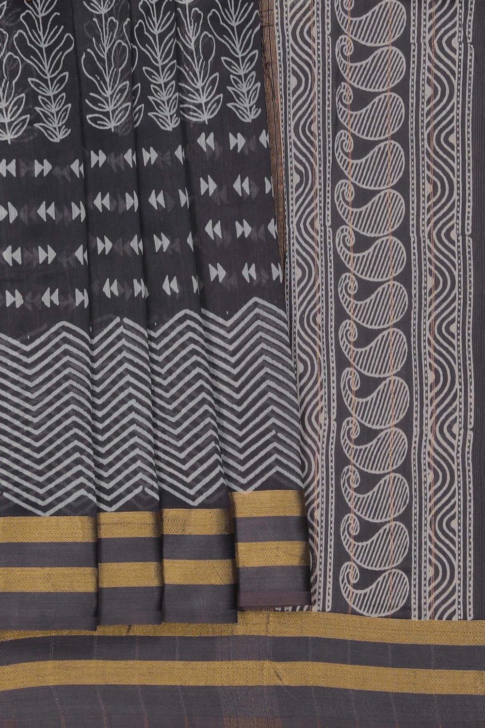 Image of Grey Chanderi Silk Cotton Saree