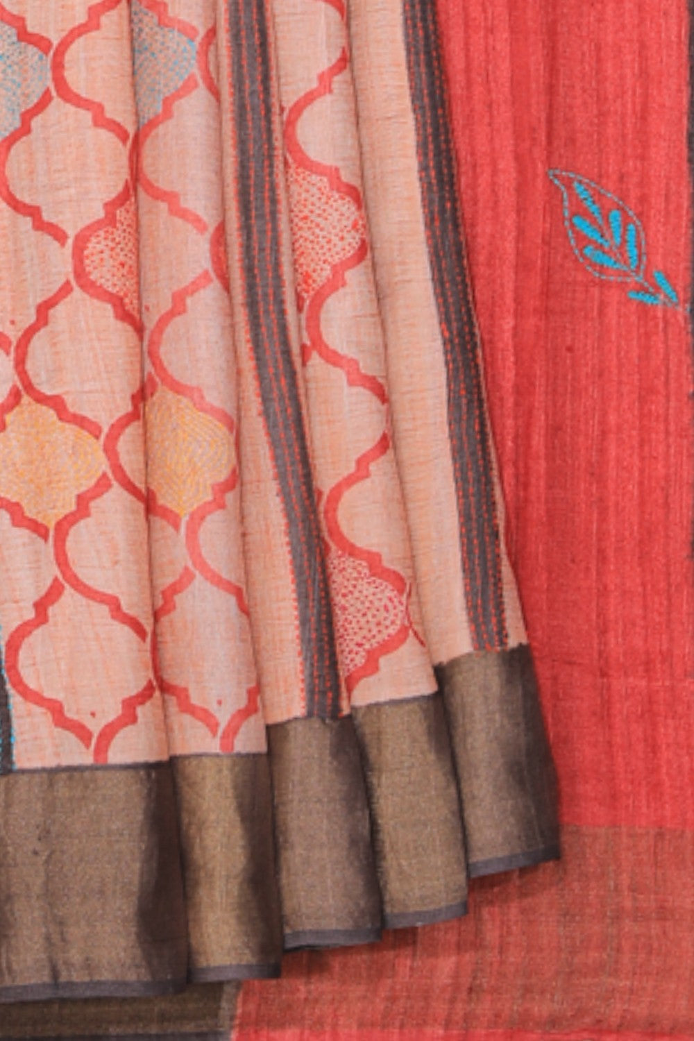 Collection of Tussar Silk Kantha Stitch Saree in a gallery layout