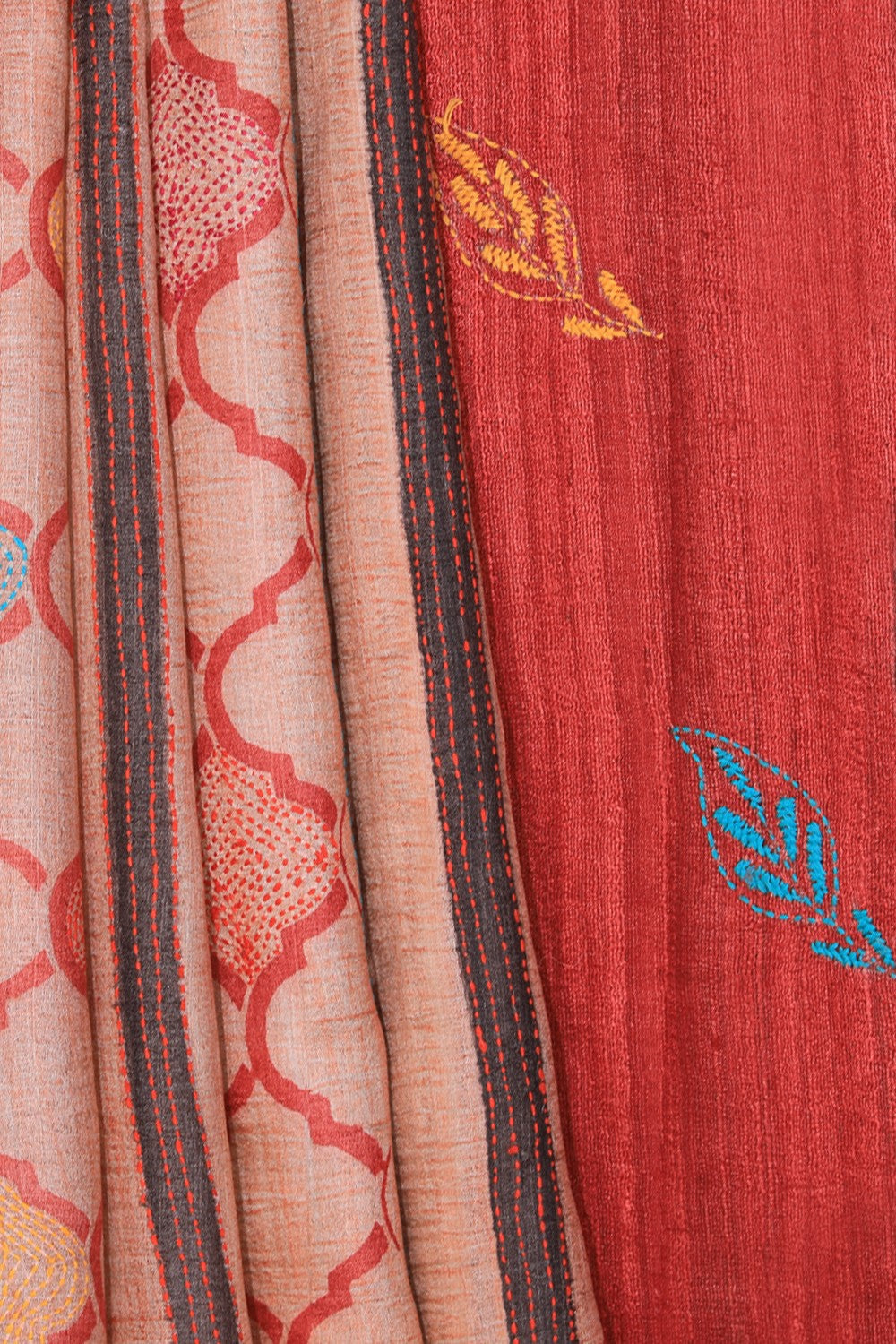 Tussar Silk Kantha Stitch Saree