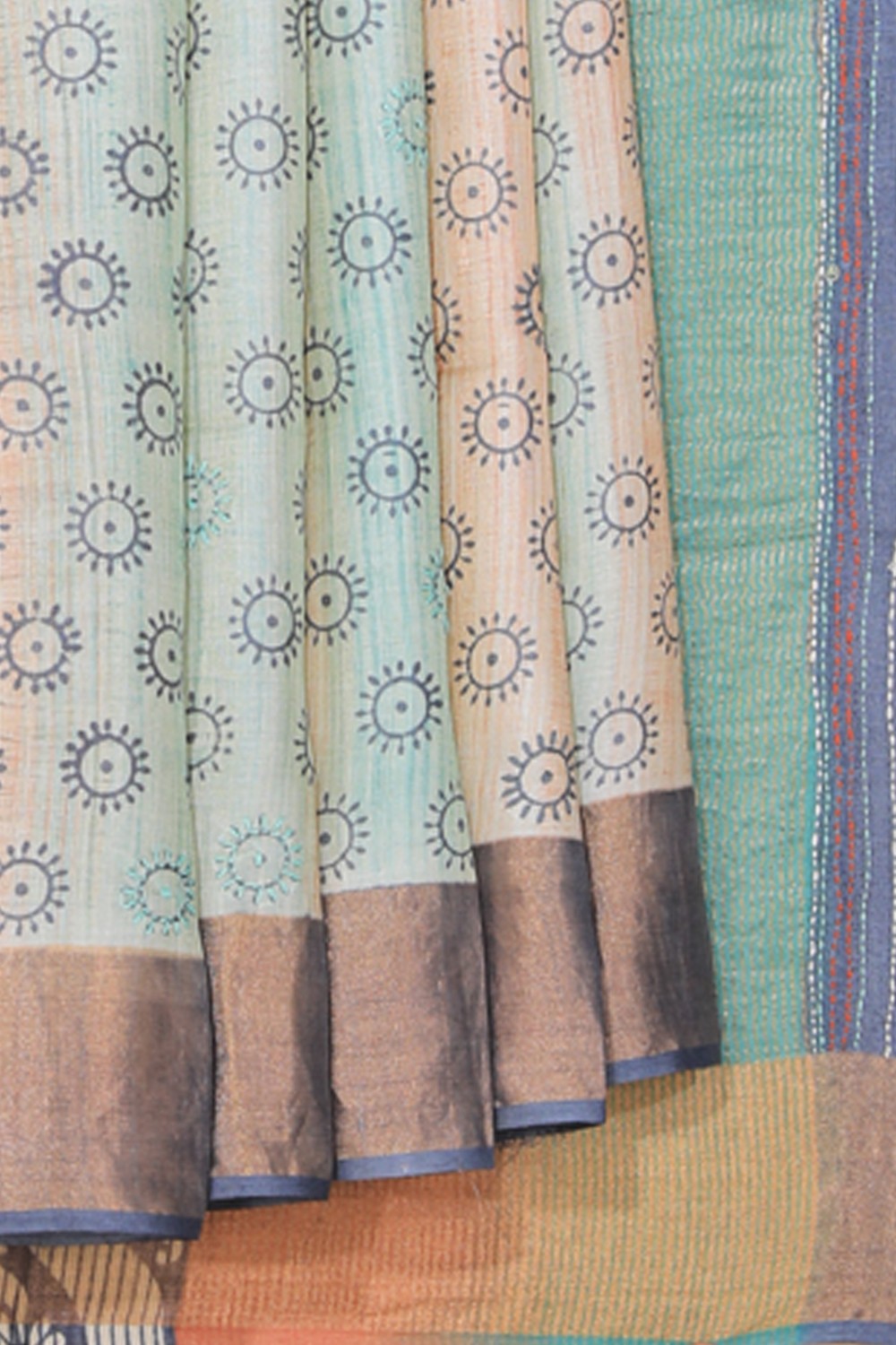 Tussar Silk Kantha Stitch Saree