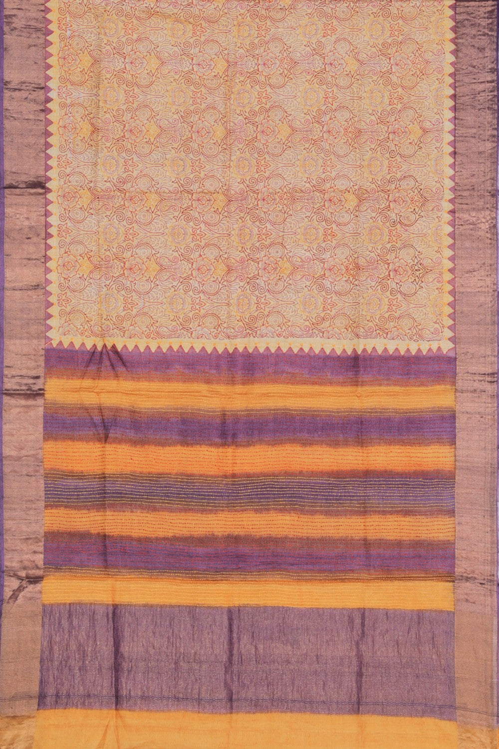 Image of Tussar Silk Kantha Stitch Saree