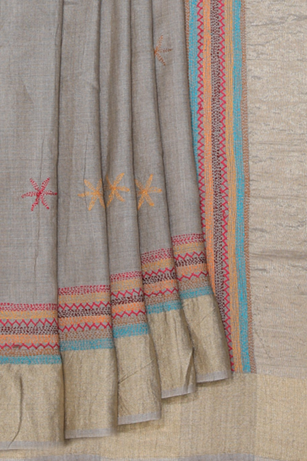 Collection of Tussar Silk Kantha Stitch Saree in a gallery layout