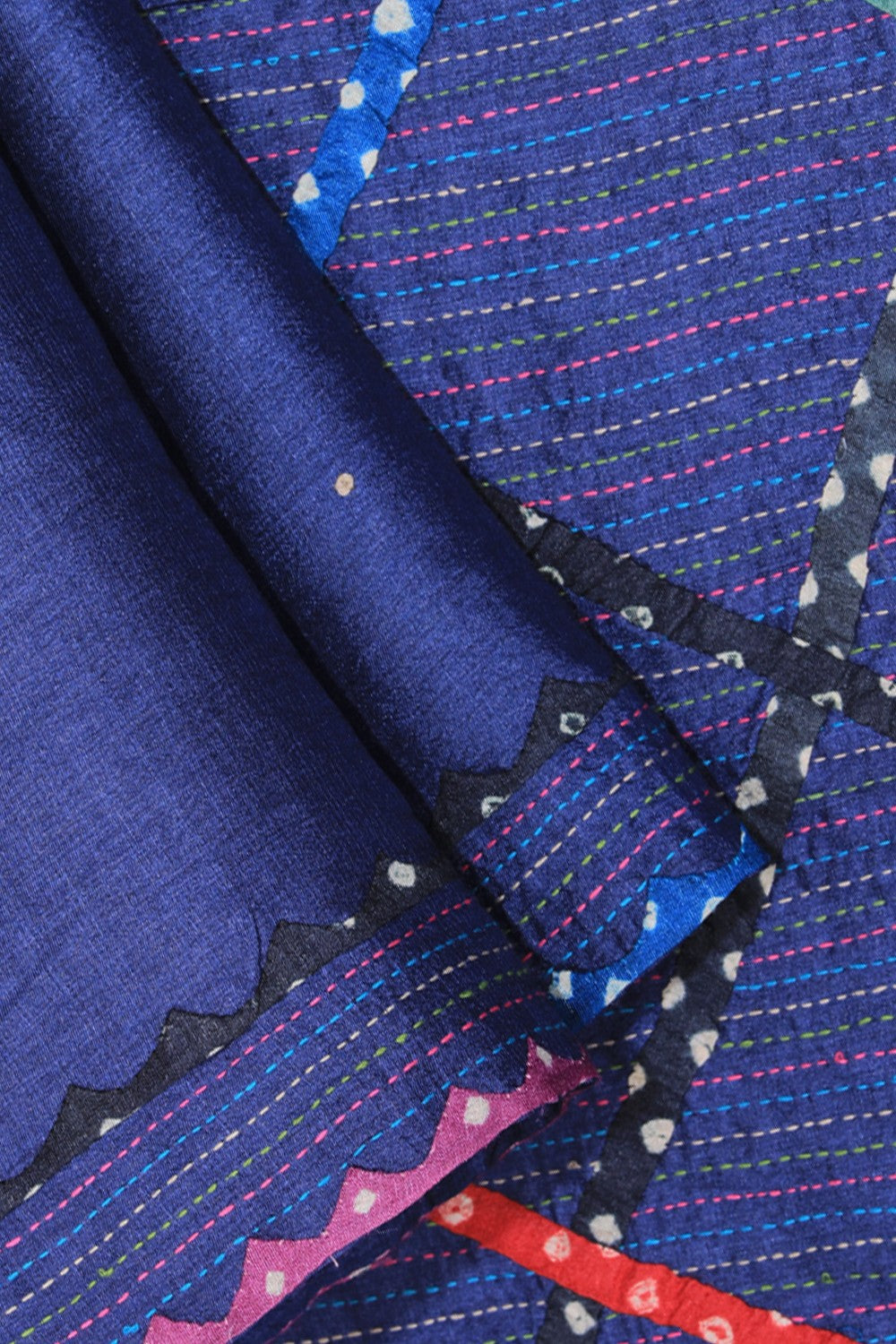 Image of Tussar Silk Kantha Stitch Saree