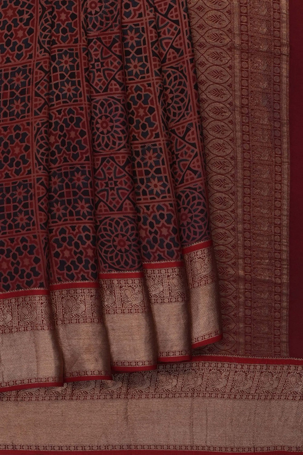 Image of Maroon Ajrakh Printed Saree