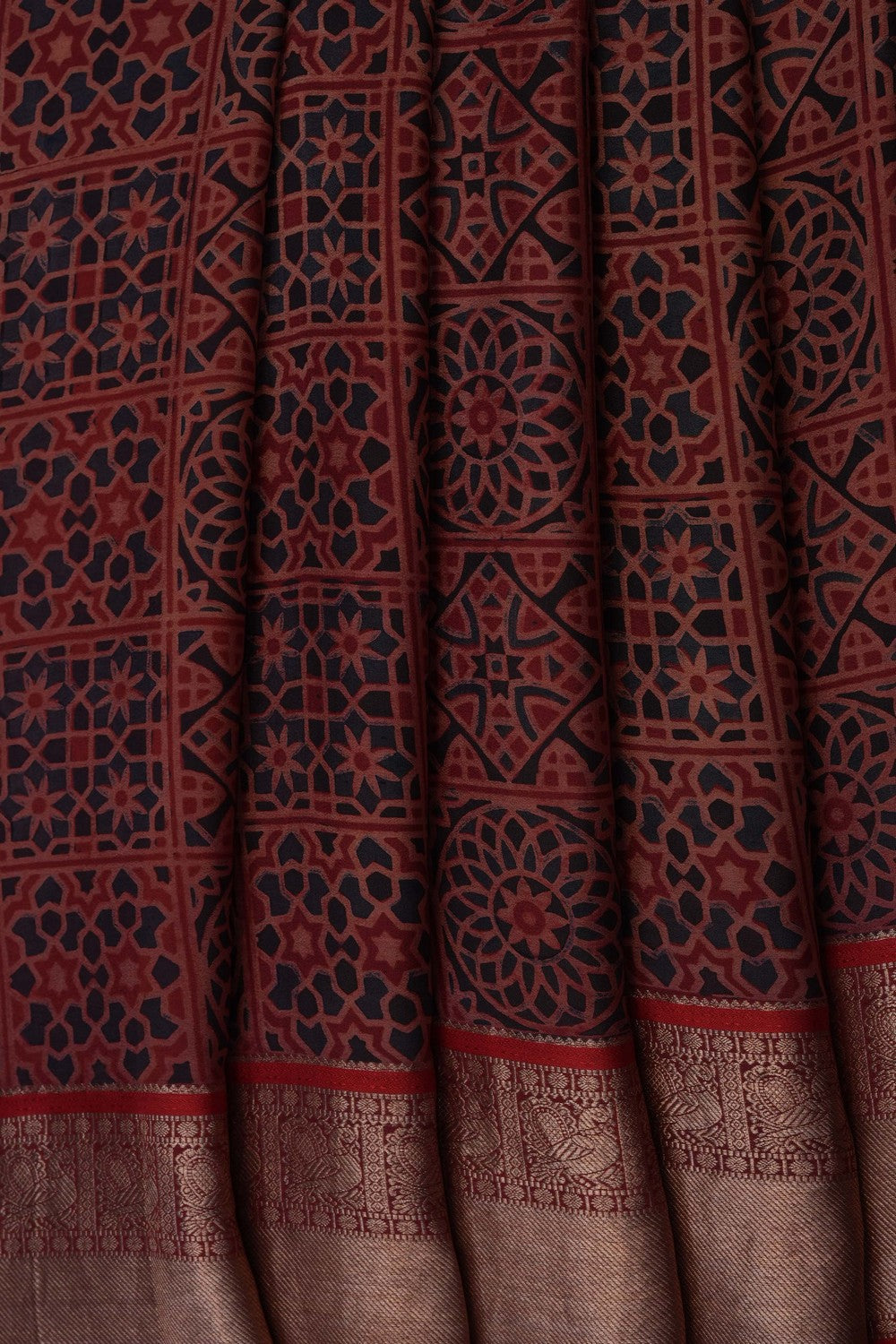 Image of Maroon Ajrakh Printed Saree