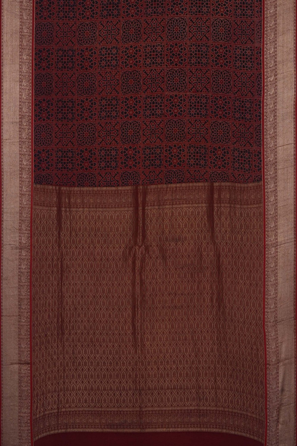 Image of Maroon Ajrakh Printed Saree