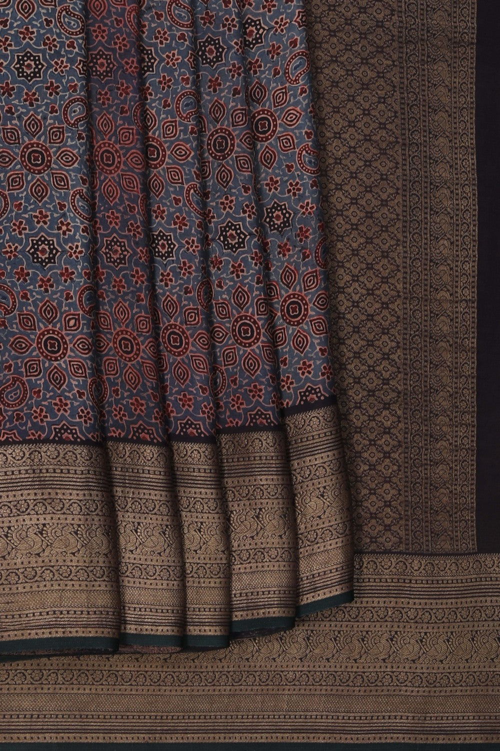 Image of Ajrakh Prints Crepe Silk Saree