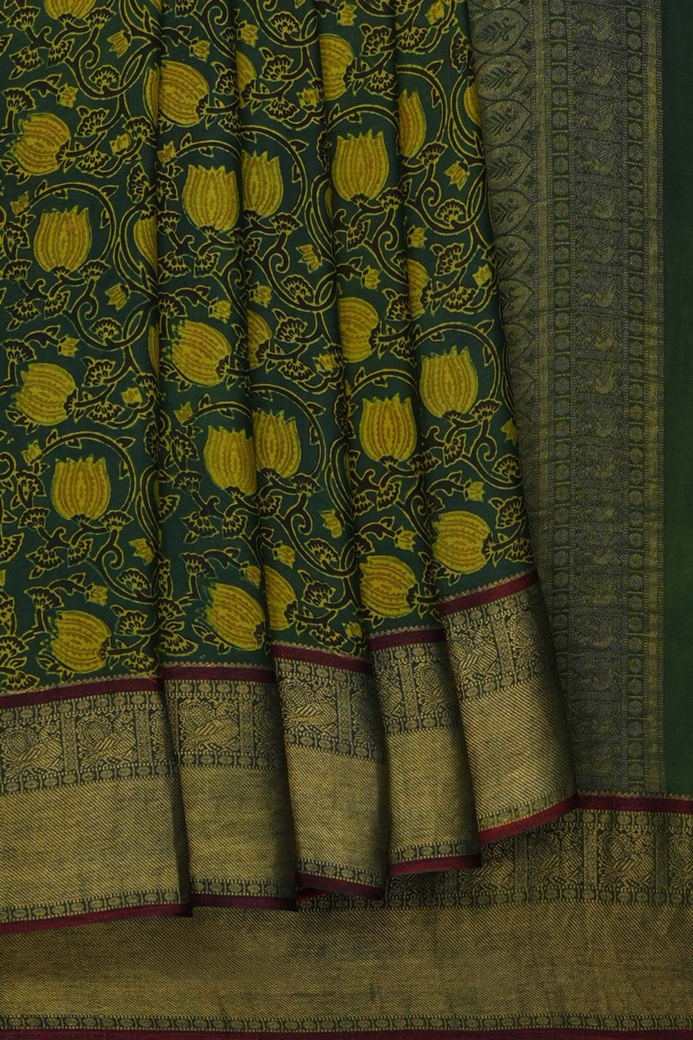 Image of Green Ajrakh Printed Saree