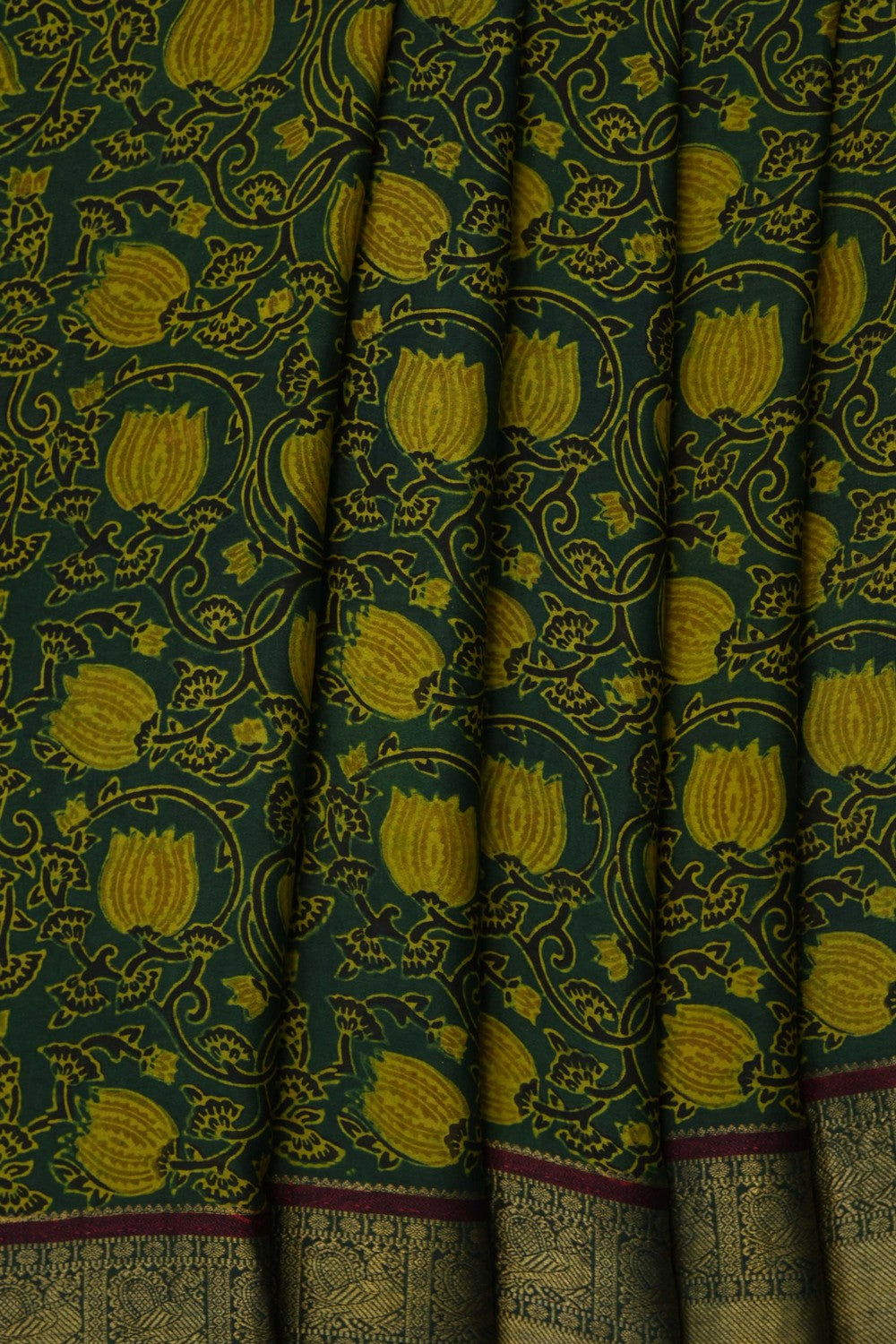 Image of Green Ajrakh Printed Saree