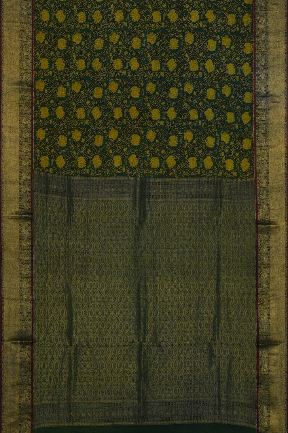 Image of Green Ajrakh Printed Saree