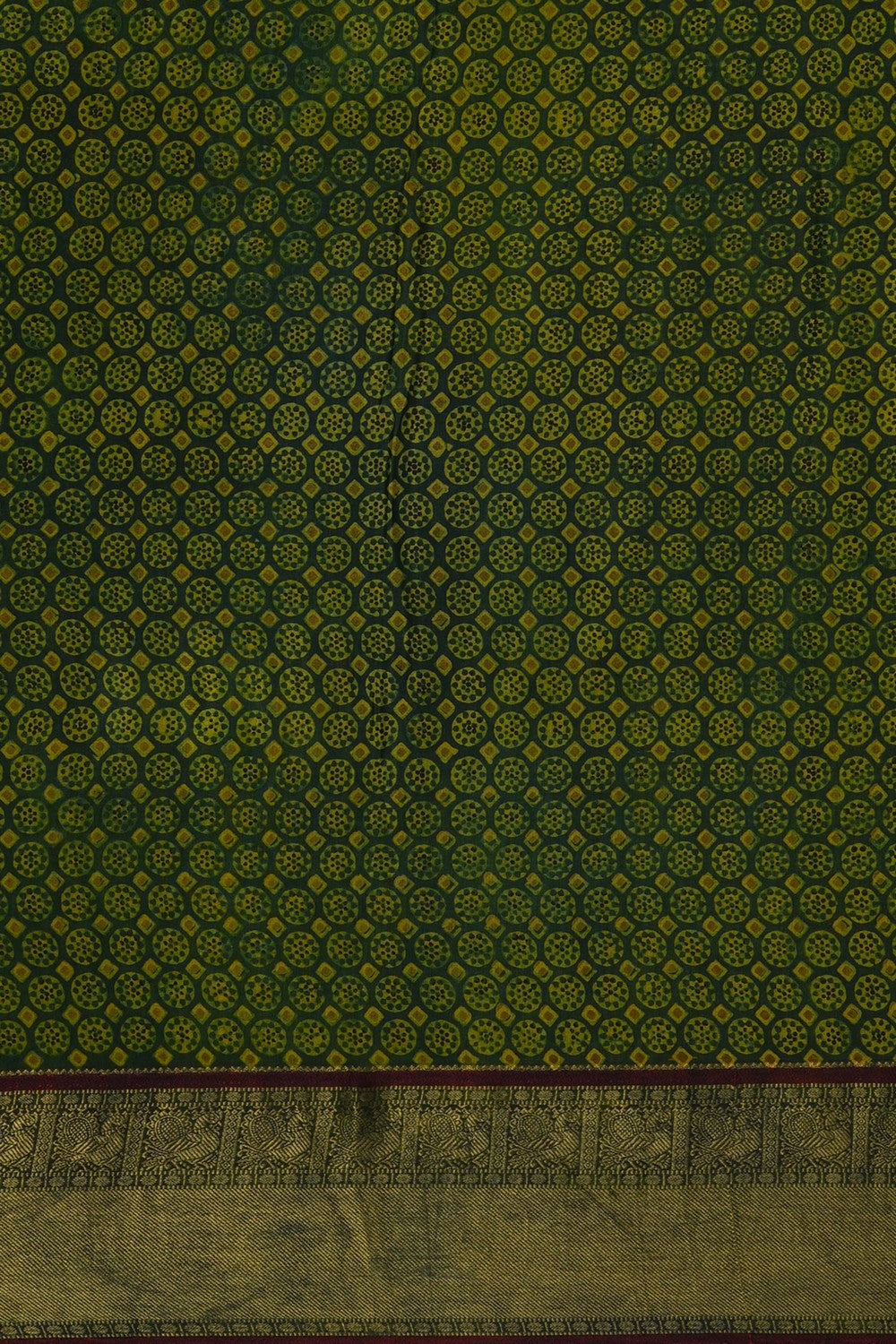 Image of Green Ajrakh Printed Saree