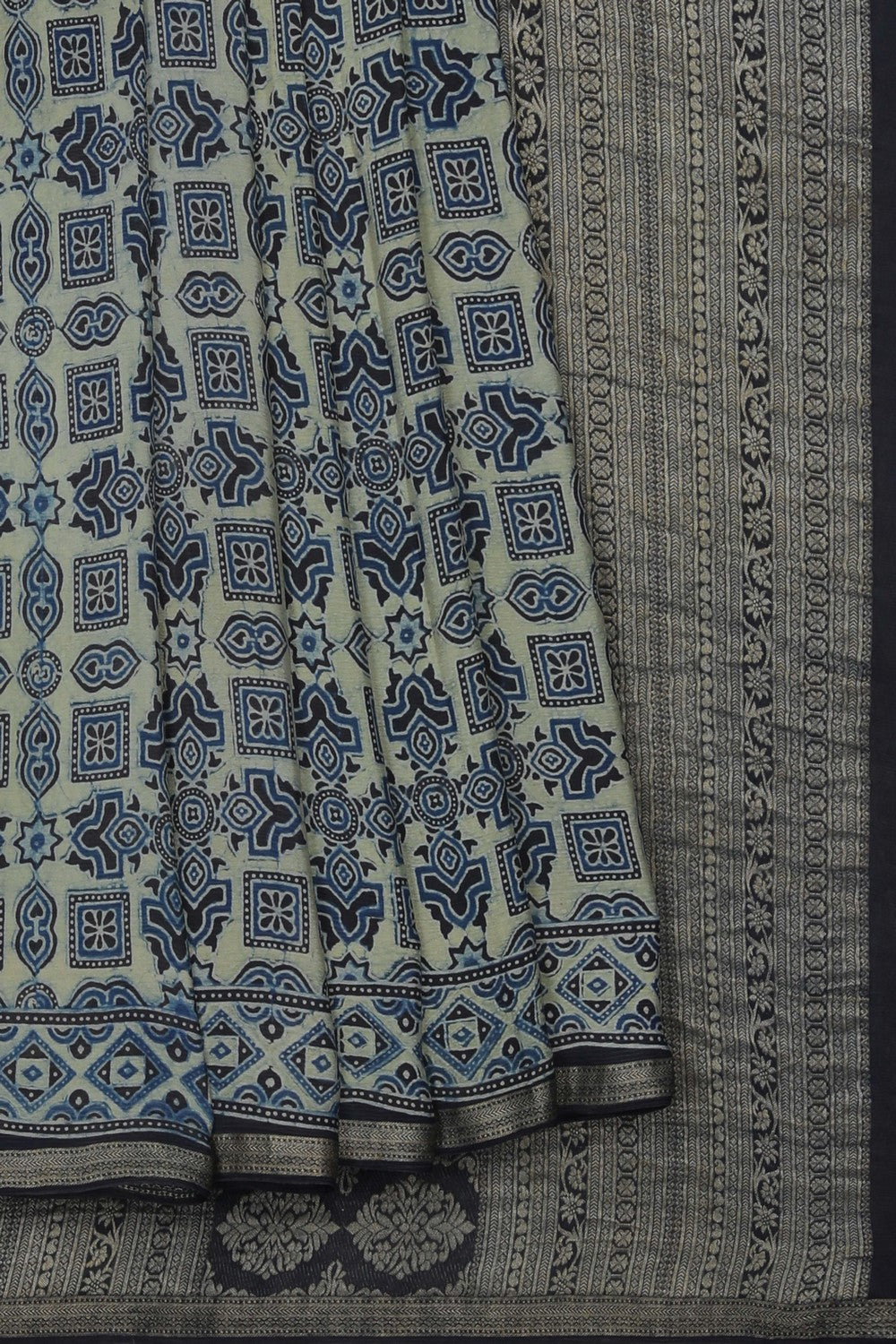 Image of Ajrakh Printed Silk Saree