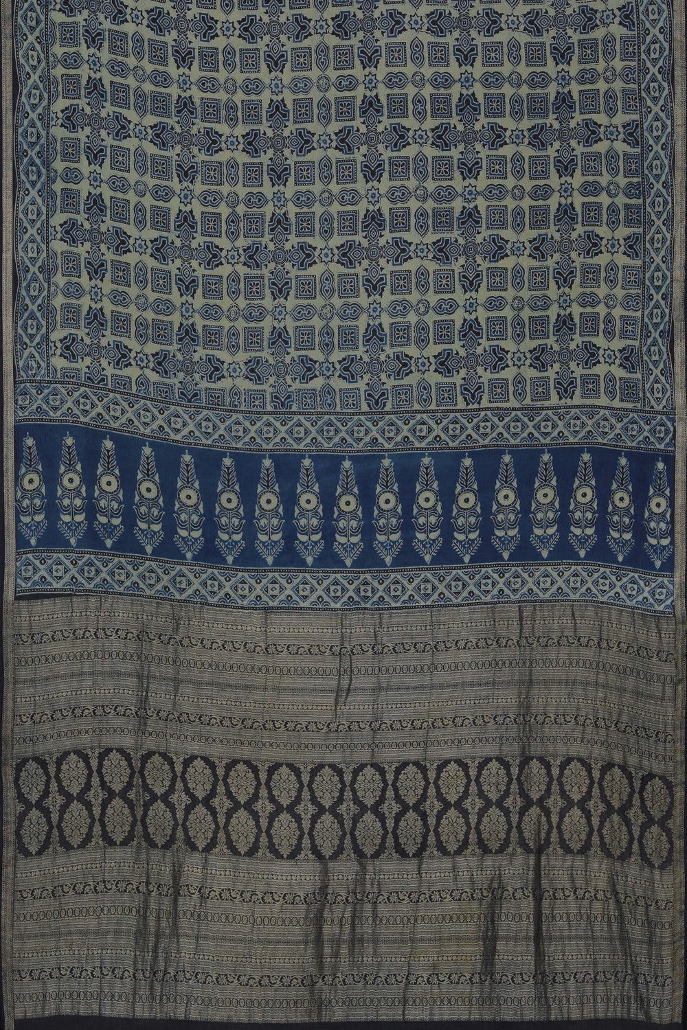 Image of Ajrakh Printed Silk Saree
