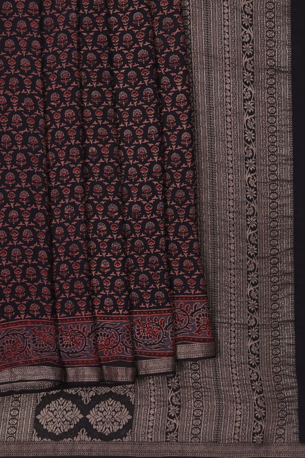 Image of Ajrakh Prints Crepe Silk Saree