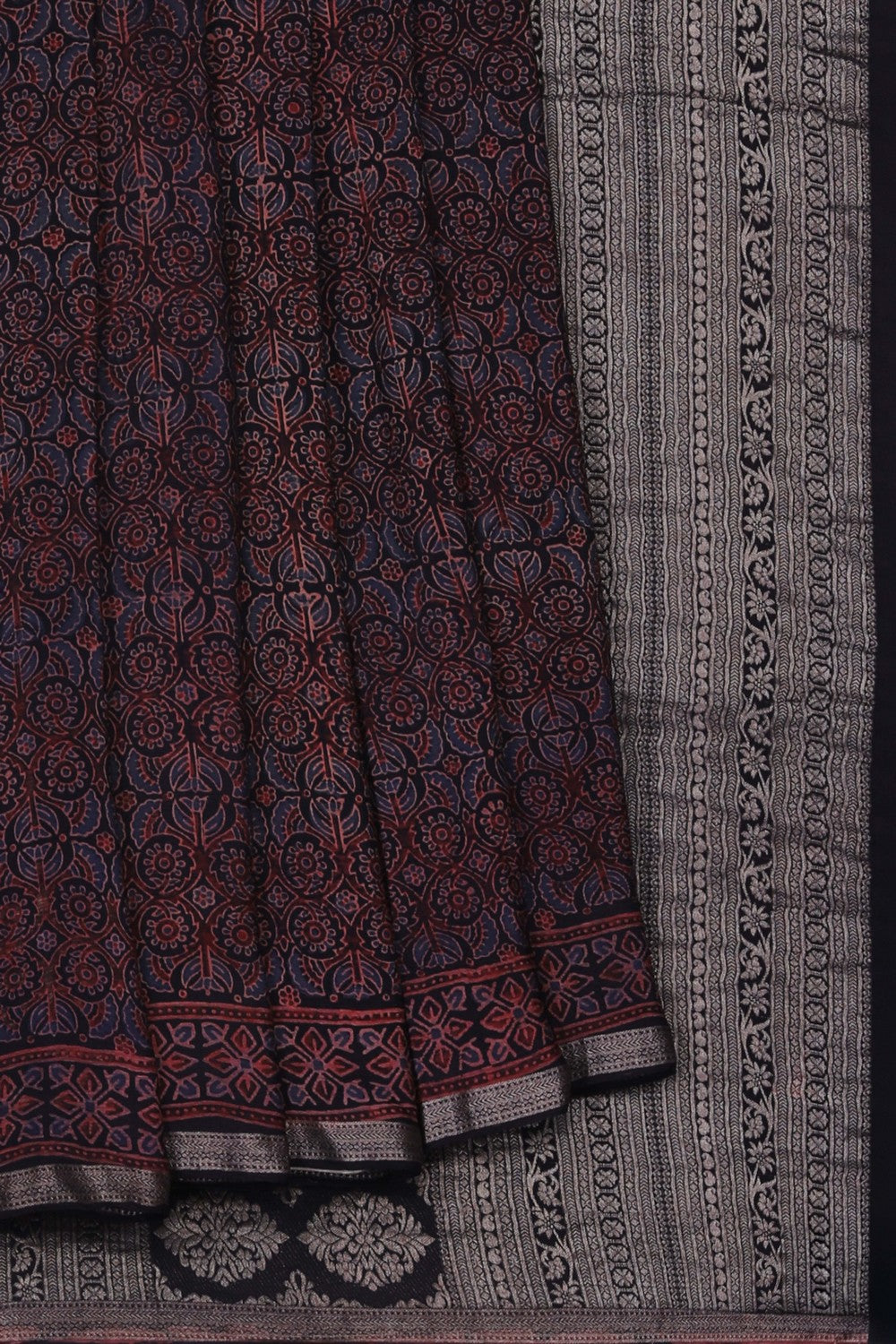 Image of Ajrakh Printed Silk Saree