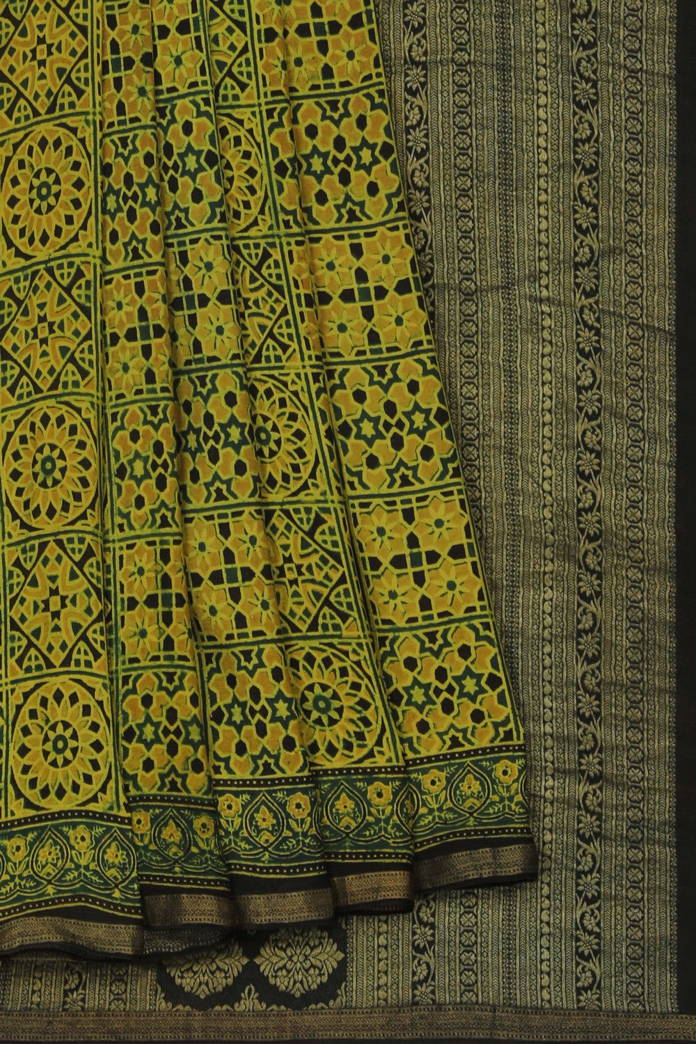 Image of Ajrakh Printed Silk Saree