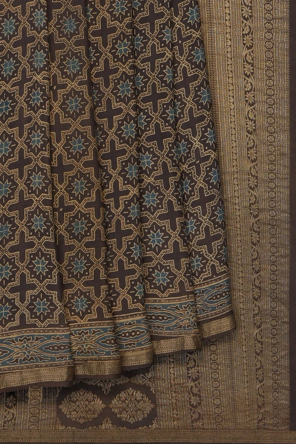 Image of Ajrakh Printed Silk Saree