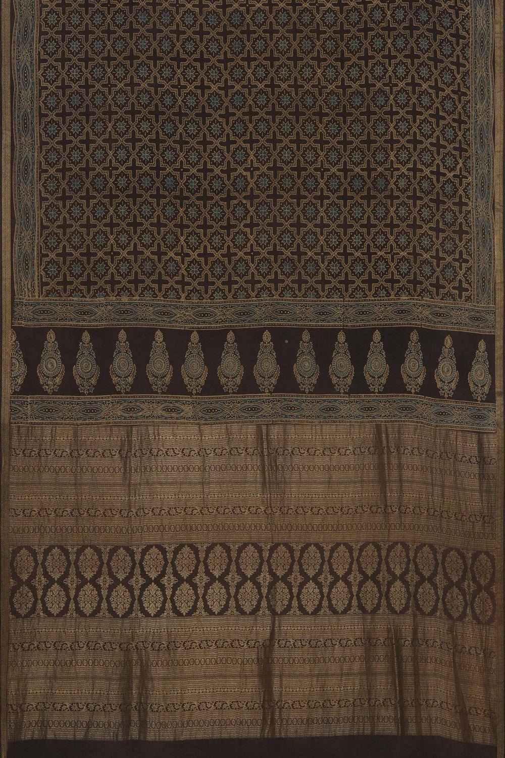 Image of Ajrakh Printed Silk Saree