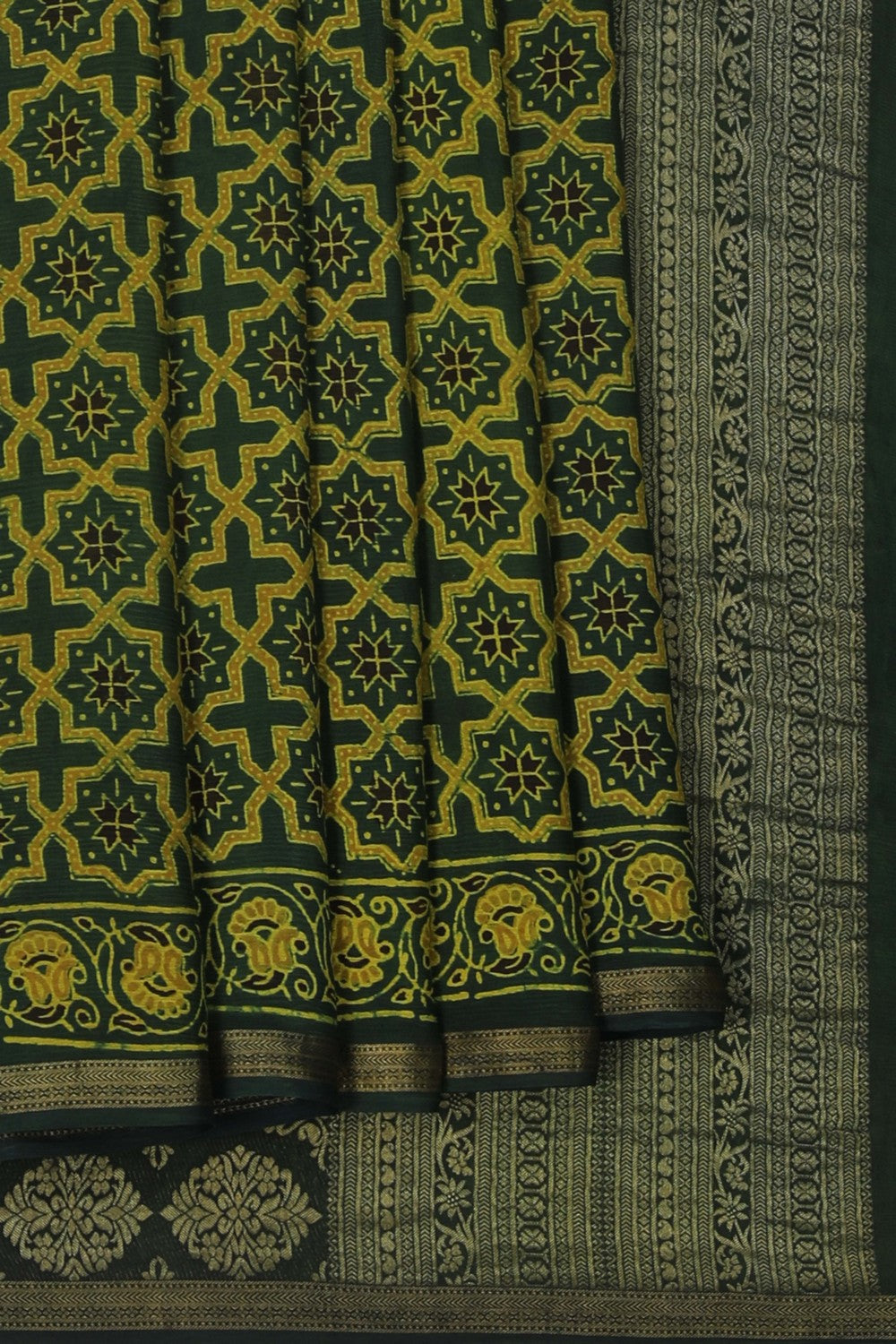 Image of Ajrakh Prints Crepe Silk Saree