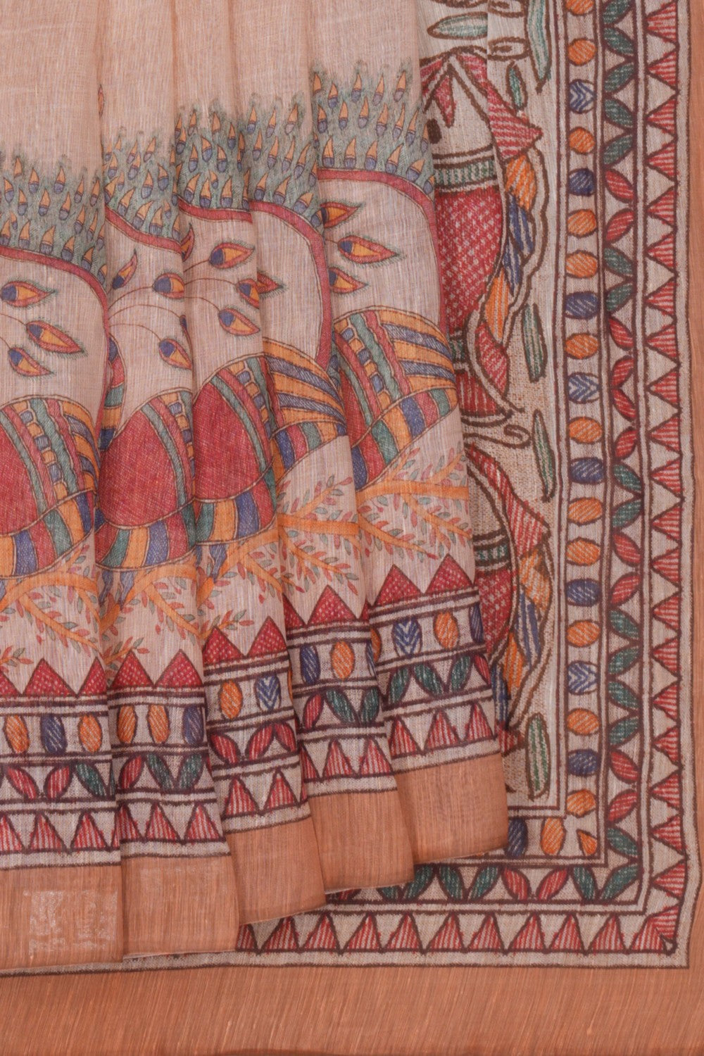 Image of A Madhubani Print Linen Sare