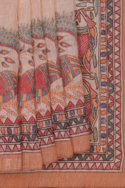 Image of A Madhubani Print Linen Sare