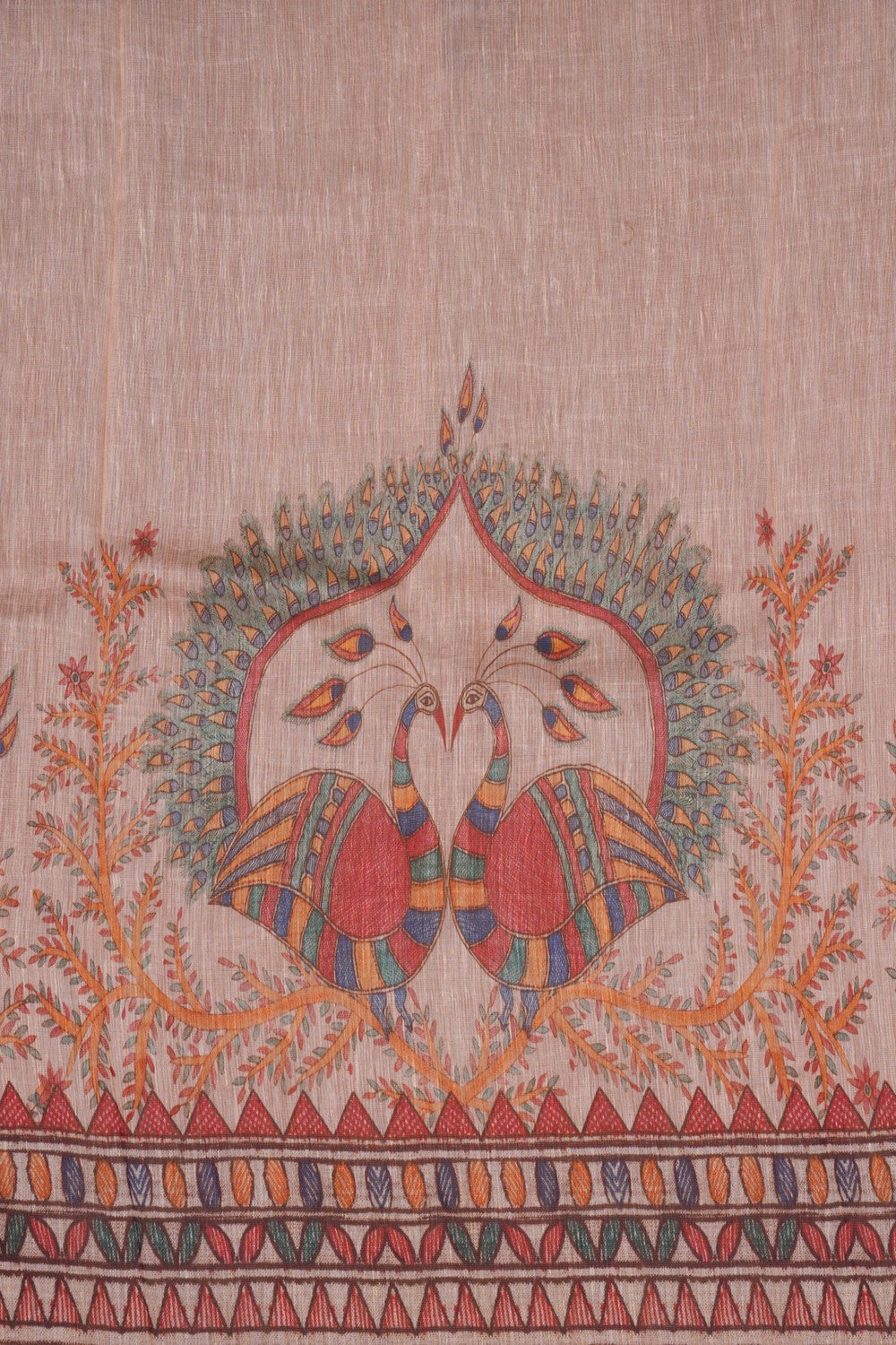 Image of A Madhubani Print Linen Sare