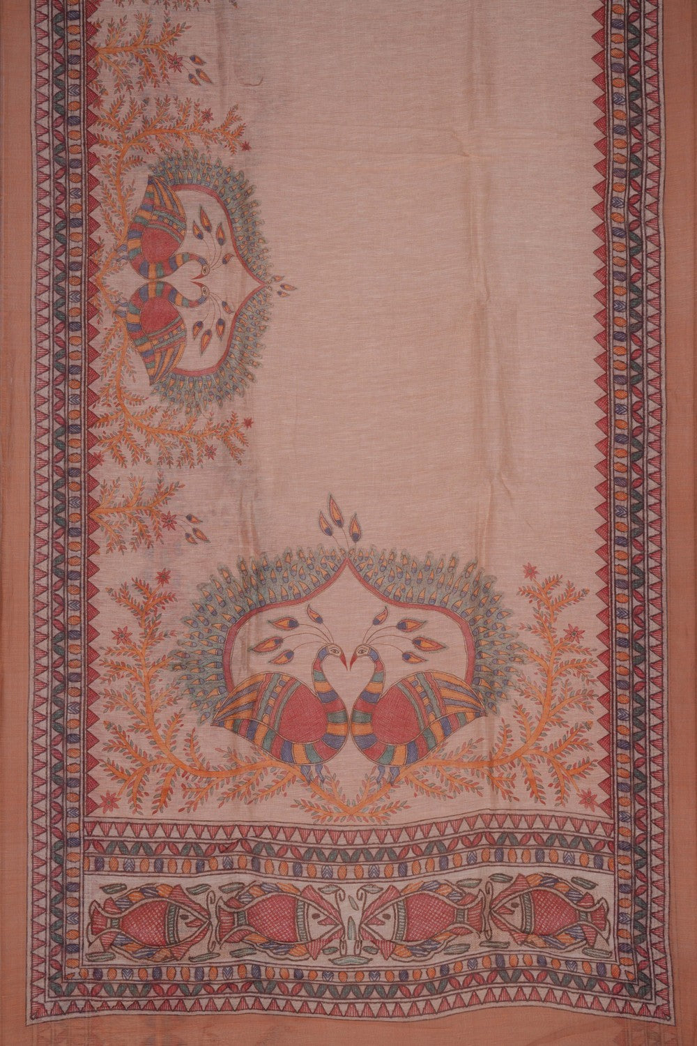 Image of A Madhubani Print Linen Sare