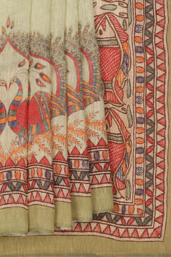 Image of A Madhubani Print Linen Sare