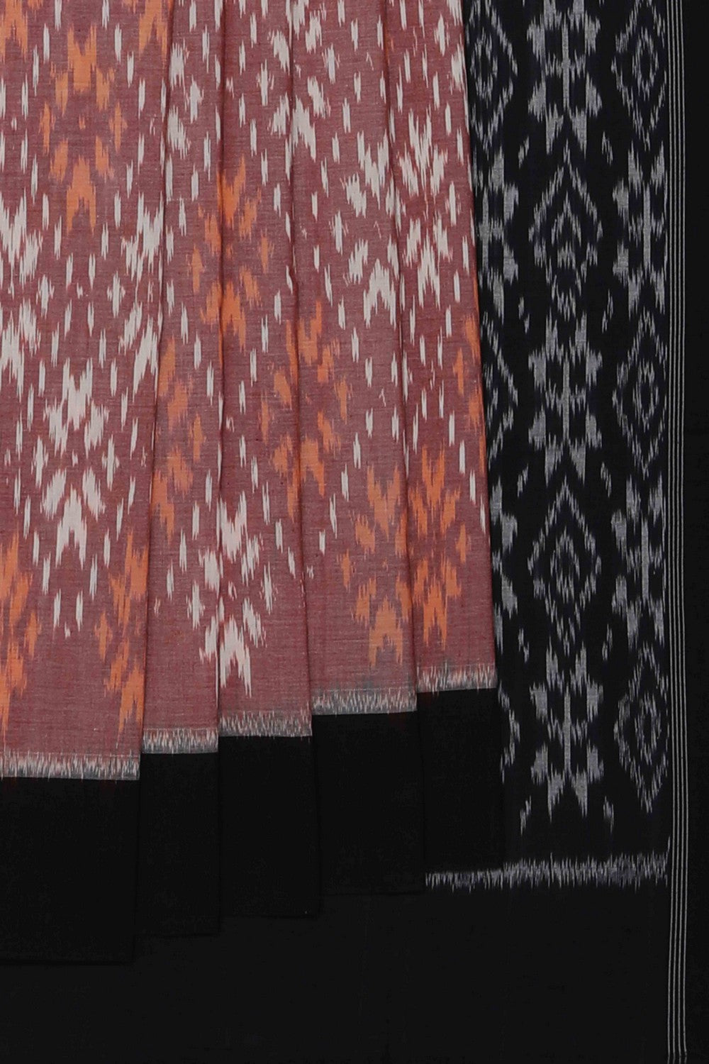 Collection of Pochampally Ikat Cotton Brown Saree in a gallery layout