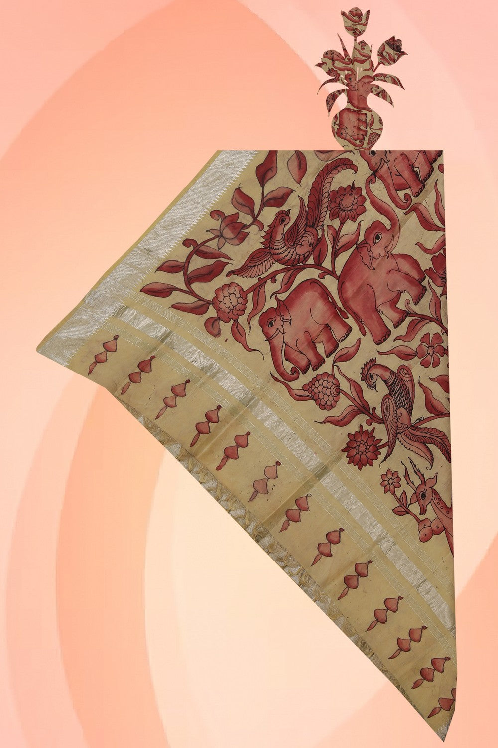 Collection of Mangalgiri Silk Kalamkari Dupatta in a gallery layout