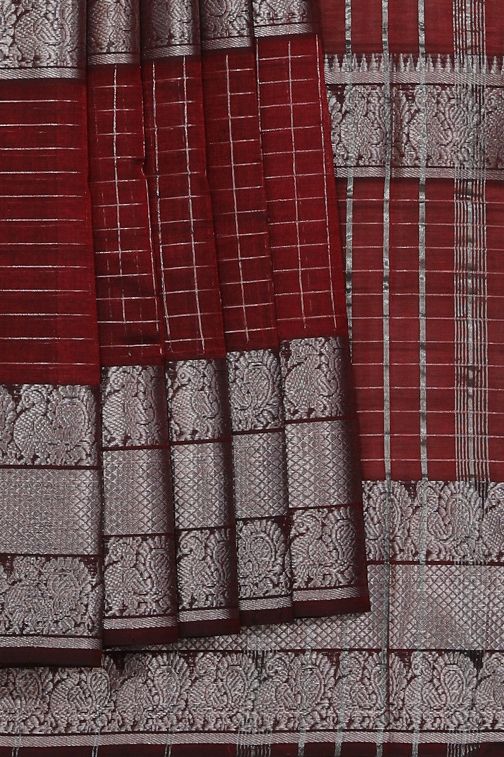 Collection of Mangalgiri Silk Maroon Saree in a gallery layout