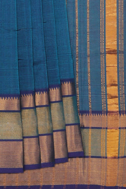 Collection of Mangalgiri Silk Peacock Blue Saree in a gallery layout