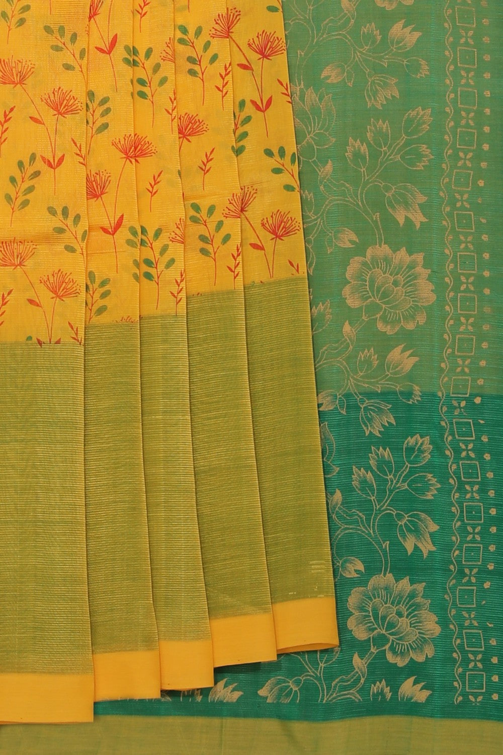 Collection of Mangalgiri Silk Yellow Saree in a gallery layout