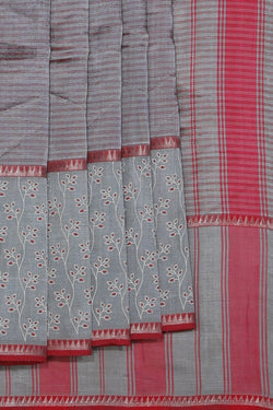 Collection of Mangalgiri Silk Grey Saree in a gallery layout