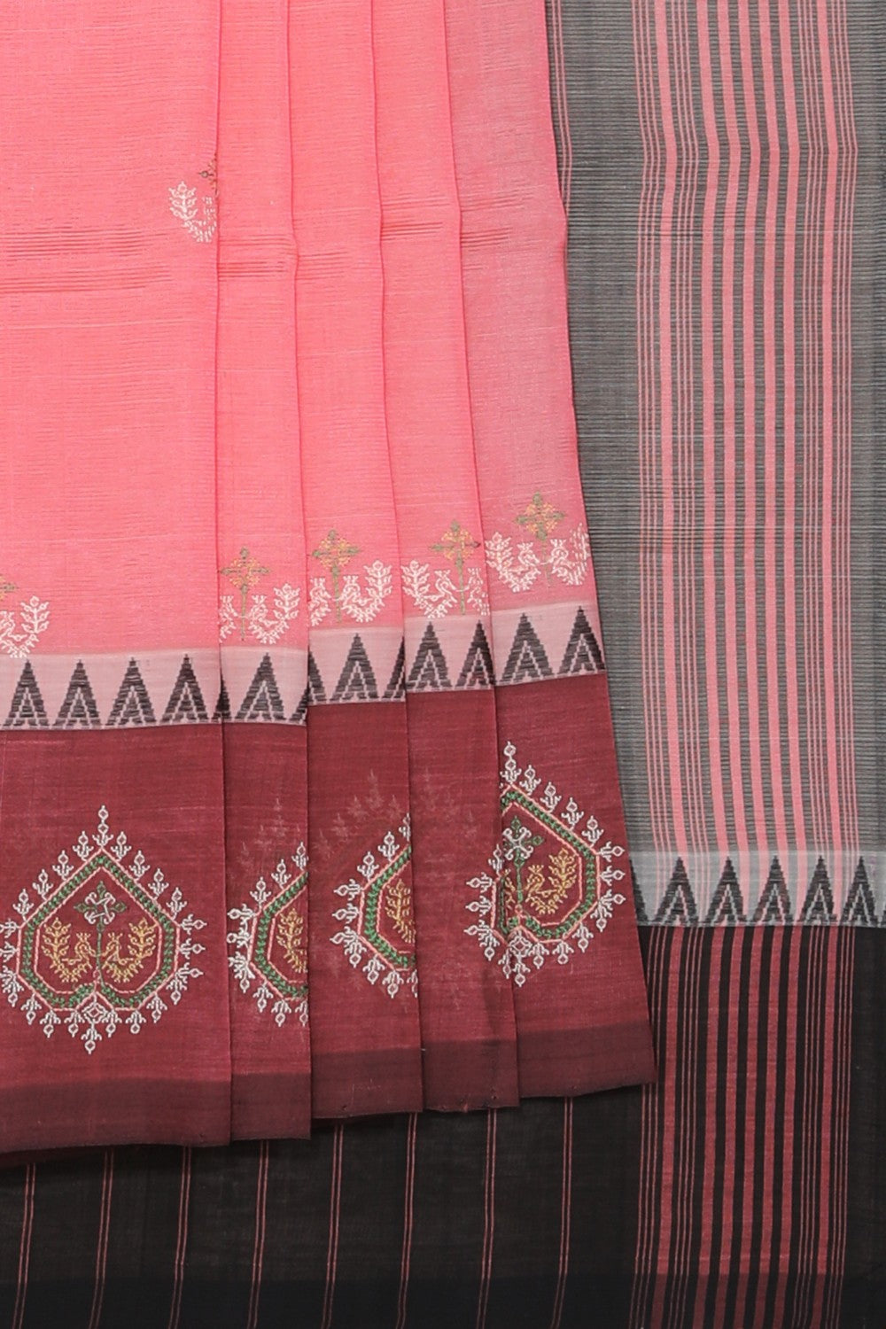 Collection of Mangalgiri Silk Peach Pink Embroidered Saree in a gallery layout