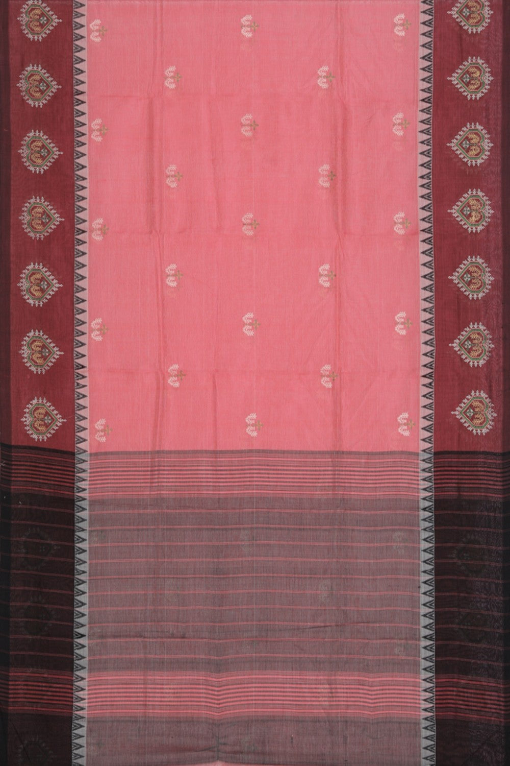 Collection of Mangalgiri Silk Peach Pink Embroidered Saree in a gallery layout