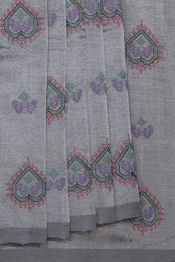 Collection of Mangalgiri Silk Silvery Grey Embroidered Saree in a gallery layout