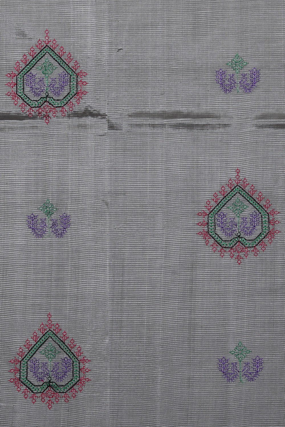 Collection of Mangalgiri Silk Silvery Grey Embroidered Saree in a gallery layout